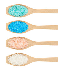 Wooden spoon full of salt crystals