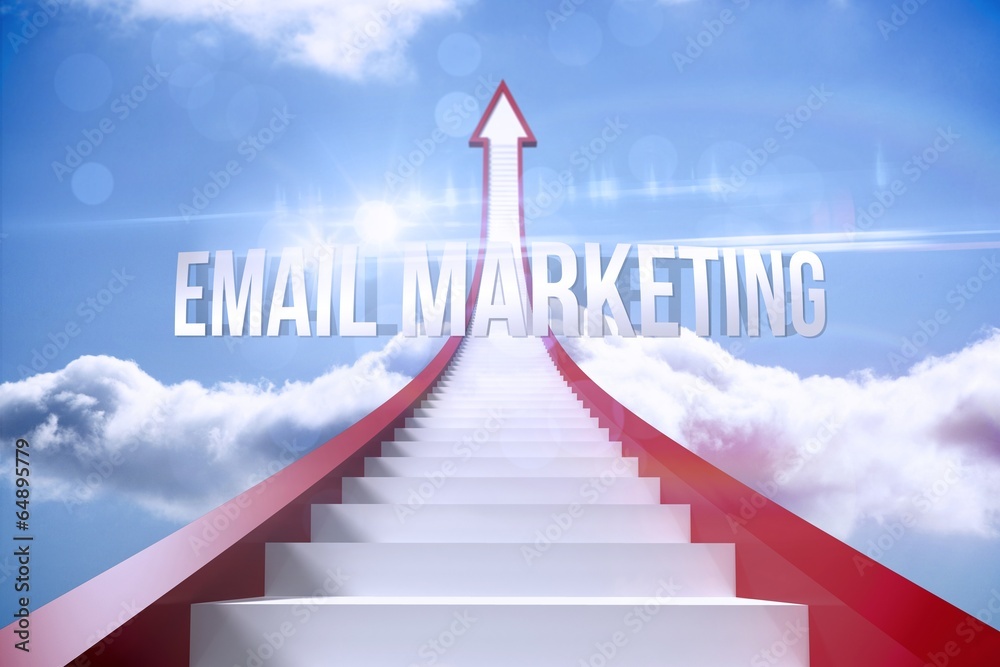 Poster email marketing against red steps arrow pointing up against sky