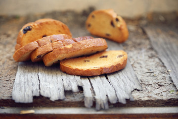 rusks on wooden background