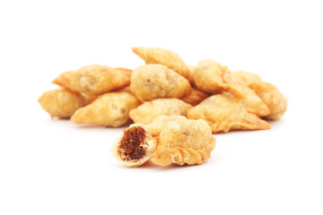 fried mini curry puff (pan klip, pan sip in Thai)