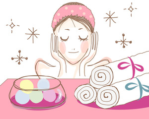 女性とアロマのイメージ　ピンク　