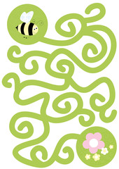 bee, flowers, maze for kids- vector illustration
