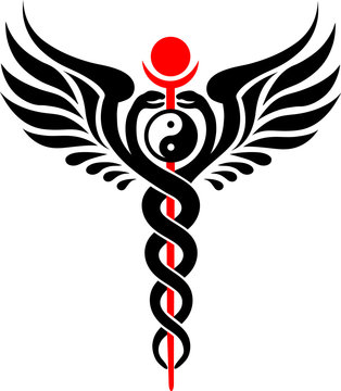 Caduceus, Yin Yang, Symbol of Hermes, Mercury, Rod of Asclepius, Snake Wings, Winged Serpent