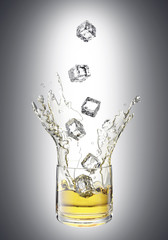 Splashing juice in glass. Isolated on white background