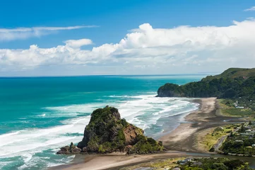Tableaux ronds sur aluminium brossé Nouvelle-Zélande Piha beach
