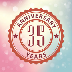 35 Years Anniversary-Retro seal, with colorful bokeh background