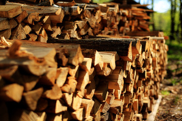 The pile of firewood in the village, wood, background