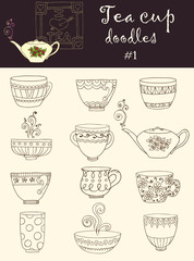 Vector set of doodle tea cup. Series of doodles.