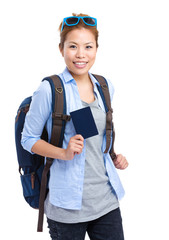 Woman traveler holding passport