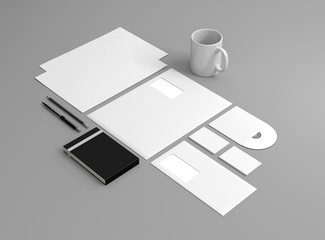 Gesch&auml;ftsausstattung Papier CD Stift Hintergrund grau