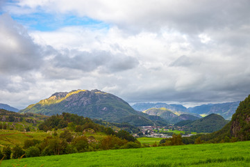 Fototapeta premium Scenic view with dramatic cloudy sky. Rogaland county, Norway.