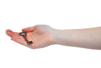 Key in hand isolated on white background
