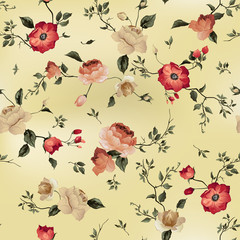 Seamless vector floral pattern with roses on light background