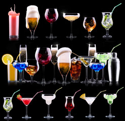 different alcohol drinks set