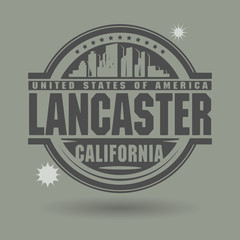 Stamp or label with text Lancaster, California inside