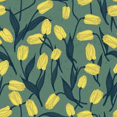 Seamless floral pattern with tulips. Vector background.