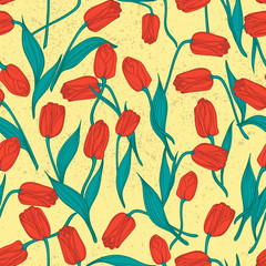 Seamless floral pattern with tulips. Vector background.