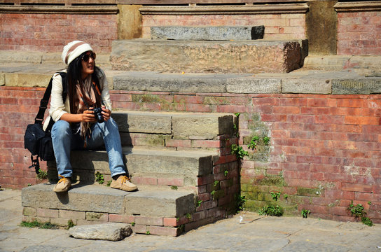 Traveler Thai Women in Basantapur Durbar Square at Kathmandu