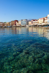 Obraz na płótnie Canvas clear water of Chania habour, Crete, Greece