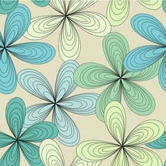 Cute spring blue and green flower pattern seamless background