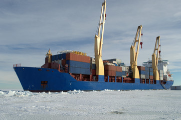 cargo container ship in the sea of Antarctica © terskov