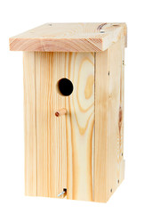 Wooden birdhouse isolated over white