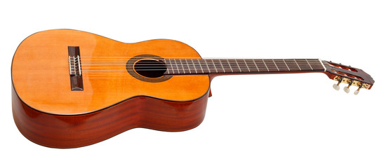 side view of classical acoustic guitar