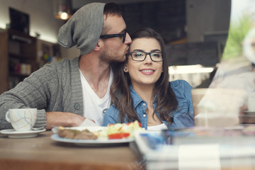 Romantic time of couple at cafe