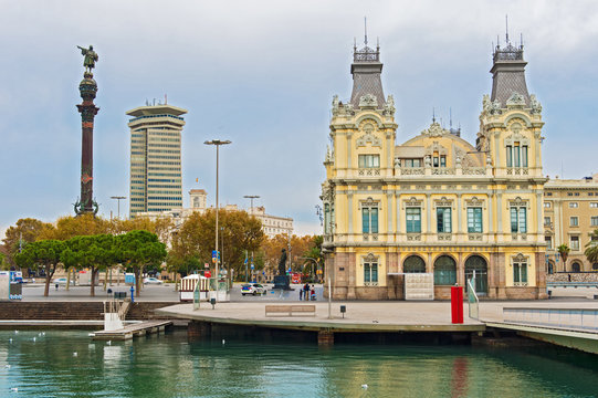 Port Authority  Building and Columbus statue,  Barcelona,  Spain