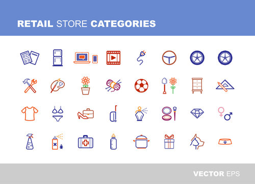 Retail store categories icons