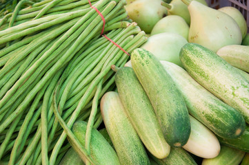 Fresh vegetables for sale on asian market.