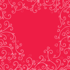 Vintage red background with hearts.