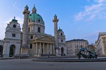 Fototapeta na wymiar Karlskirche or saint Charles church at sunrise in Vienna