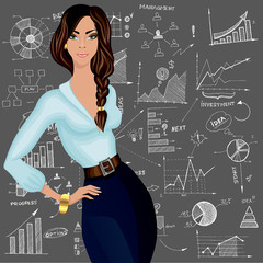 Business woman doodle background
