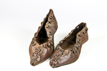 Pair of Hand Made Brown Leather Ornamental Shoes