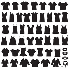 vector clothing icons, isolated shirts and blouses silhouette
