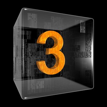 Orange three in a transparent design box