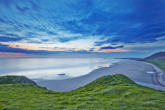 Rhossili Bay At Sunset