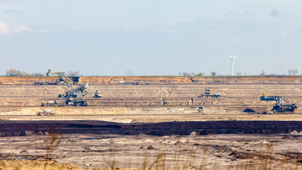 Opencast brown coal mine. Belt conveyor.