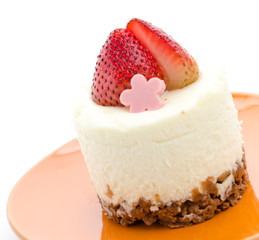 Strawberry cheesecake isolated on white background