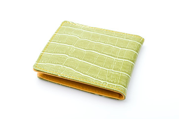 Green leather wallet isolated white background