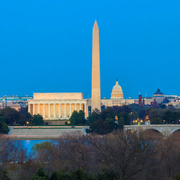 Washington DC Skyline Including Lincoln Memorial, Washington Mon