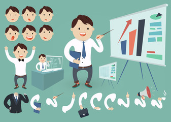 business concept set young man with graphics