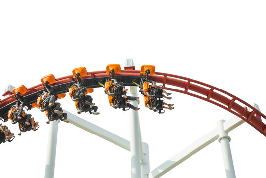 Rollercoaster Amusement Park Ride, Isolated On White Background