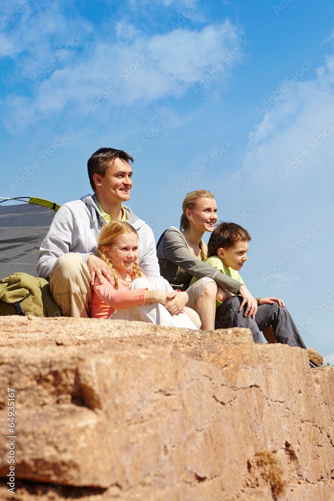 Poster campers on cliff