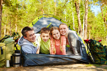 Tourists in tent