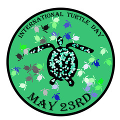 International turtle day stamp, label, vector illustration