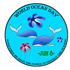 World ocean day label, stamp vector illustration