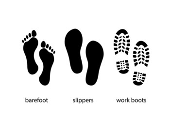 Footprint, work boots and slippers print - illustration