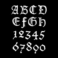 Old gothical handwritten numbers and letters, illustration